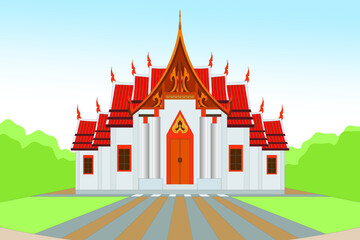 Thai style buddha temple drawing in vector