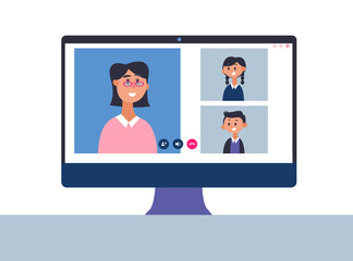 Mother with her kids having video call. Quarantine or People in Isolation during a lockdown concept