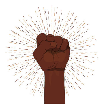 Black lives matter. Sticker, patch, t-shirt print, logo design. Support for equal rights of black people. African American arm gesture on a white background