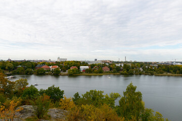 Obraz premium View of park and lake against beautiful sky in Stockholm Sweden