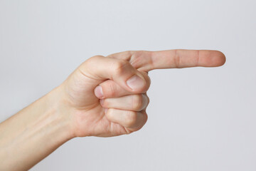 Gesture and sign, male hand on a white background. Fingers showing