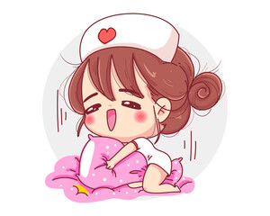 Character of cute girl wearing nurse uniform with sexy posting isolated on white background.