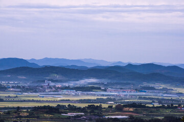 The beautiful misty landscape at the top of mountain.