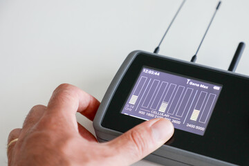 July 31, 2020: close-up of an electronic equipment for the analysis of the radio spectrum, in particular the cellular one, used in the field of intelligence
