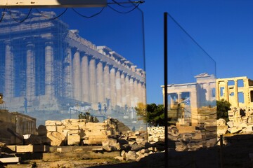 Greece, Athens, June 16 2020 -  Plexiglass separators have been installed at Acropolis' Propylaia...