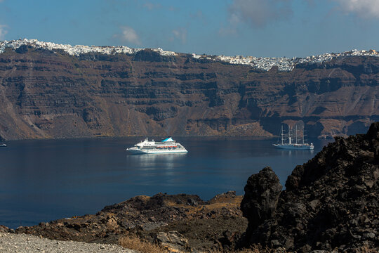 cliffs and rocks of santorini and nea kameni island