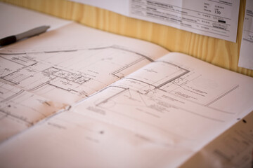 Blueprints on a desk