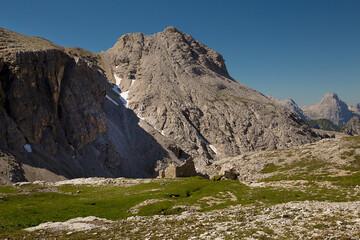 Traces of the First World War, demolished military barracks in the Dolomites, Italy