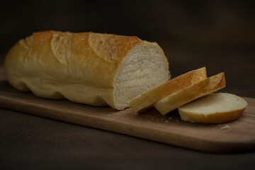 Chopped bread on platter