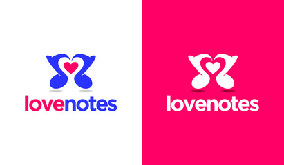 music note love heart logo template