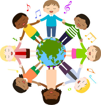 Children singing around the earth