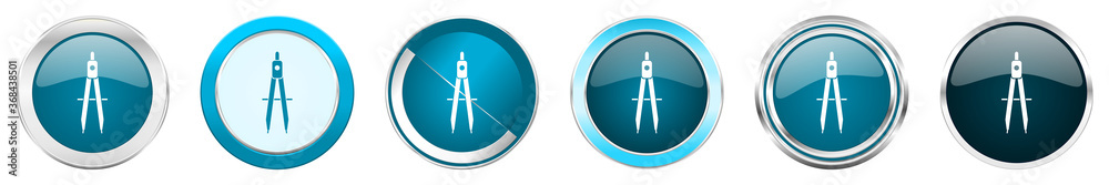 Aufkleber Learning silver metallic chrome border icons in 6 options, set of web blue round buttons isolated on white background