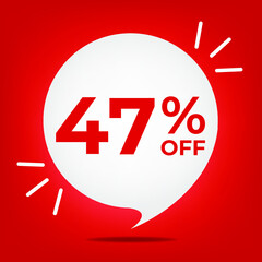 47% off. Banner with forty-seven percent discount. White bubble on a red background vector.