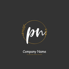 P N PN Initial handwriting and signature logo design with circle. Beautiful design handwritten logo for fashion, team, wedding, luxury logo.