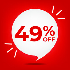 49% off. Banner with forty-nine percent discount. White bubble on a red background vector.
