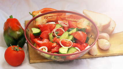 Vegetable salad with tomatoes and cucumbers
