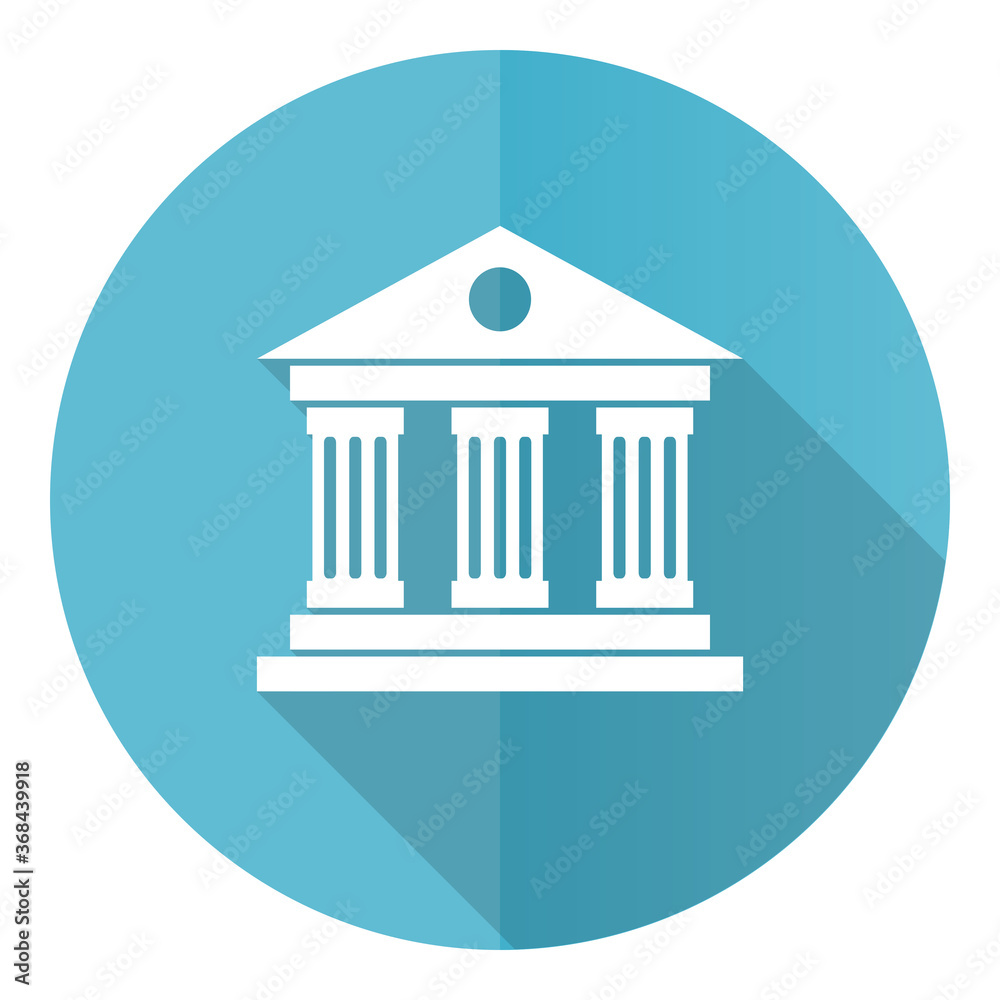Poster museum vector icon, flat design blue round web button isolated on white background