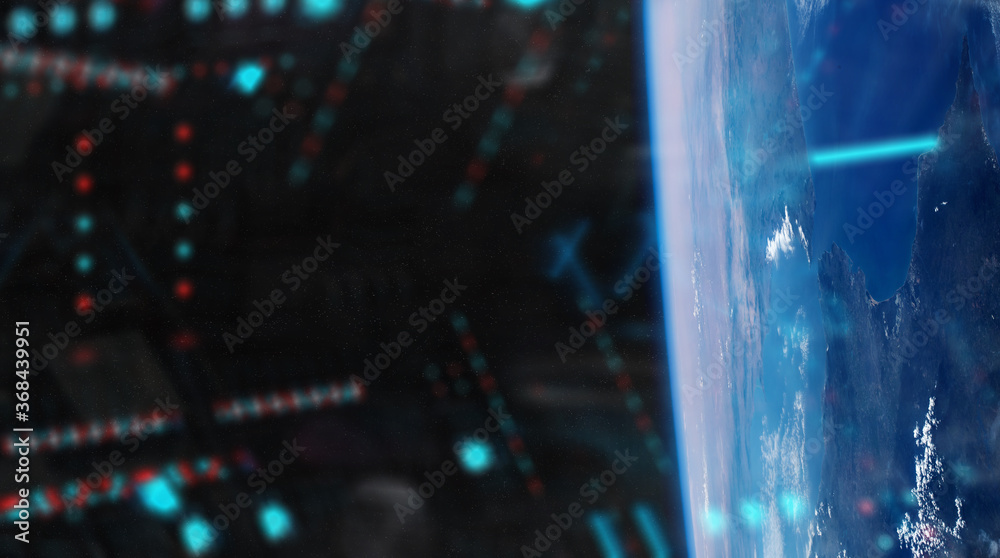 Wall mural view of planet earth from a space station window during a sunrise 3d rendering elements of this imag