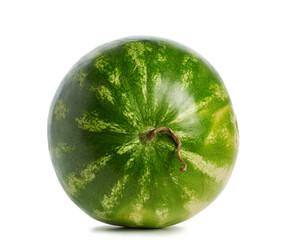 green striped whole round watermelon isolated on white background