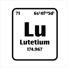 Lutetium (Lu) button on black and white background on the periodic table of elements with atomic number or a chemistry science concept or experiment.	