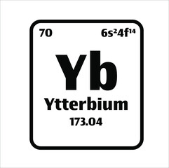 Ytterbium (Yb) button on black and white background on the periodic table of elements with atomic number or a chemistry science concept or experiment.	