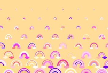 Light Pink, Yellow vector texture with rainbows, clouds.