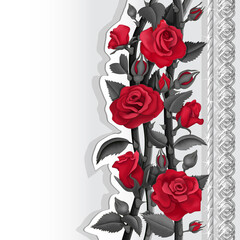 Card with red and black roses and silver chains