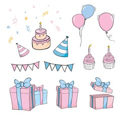 vector illustration of set of birthday object against white background