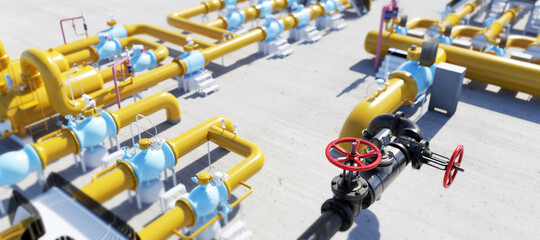Gas tap with pipeline system at natural gas station.