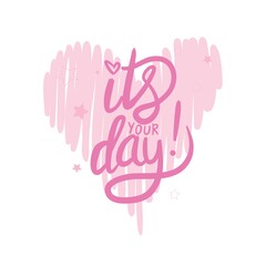 Happy Valentine's Day lettering with hearts. Hand drawn romantic phrase. Modern brush calligraphy. Romantic hand drawn phrase. Vector illustration for love concept valentine or wedding.