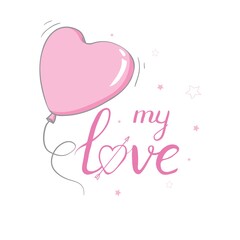 Happy Valentine's Day lettering with hearts. Hand drawn romantic phrase. Modern brush calligraphy. Romantic hand drawn phrase. Vector illustration for love concept valentine or wedding.