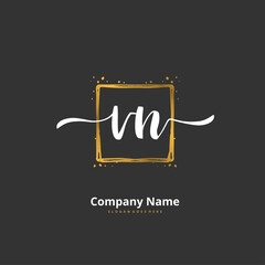 V N VN Initial handwriting and signature logo design with circle. Beautiful design handwritten logo for fashion, team, wedding, luxury logo.