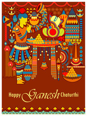 vector illustration of Lord Ganapati for Happy Ganesh Chaturthi festival religious banner background