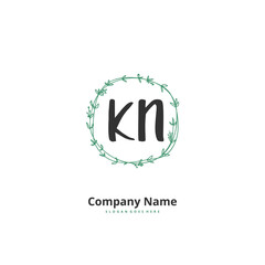 K N KN Initial handwriting and signature logo design with circle. Beautiful design handwritten logo for fashion, team, wedding, luxury logo.