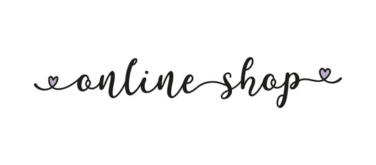 Hand sketched ONLINE SHOP quote as ad, web banner. Lettering for banner, header, advertisement, announcement, flyer, poster, web site