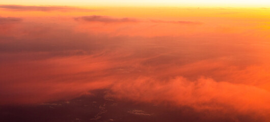 Clouds scape at sunset from above