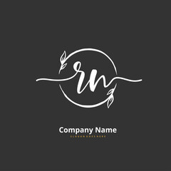 Fototapeta premium R N RN Initial handwriting and signature logo design with circle. Beautiful design handwritten logo for fashion, team, wedding, luxury logo.