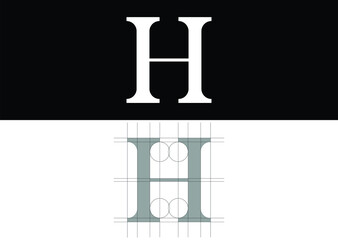 H letter logo with serif on background. Vintage vector typeface for labels, headlines, posters, cards.Elegant,minimal,simple,clean icon.Grid system.