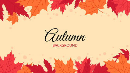 Landscape autumn leaves background wallpaper. Maple leaves frame decoration. Flat style vector