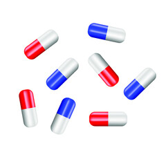 Pills capsules on white background, health and medicine, vector