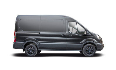 Black commercial van side view isolated on white background