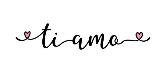 Fototapeta na wymiar Handwritten quote Ti Amo as banner in Italian. Translated Love You. Lettering for header, label, advertising, label, flyer