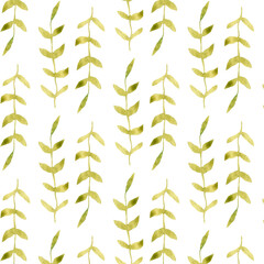 Green leaves pattern illustration  hand drawn watercolor 