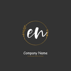 Obraz premium E N EN Initial handwriting and signature logo design with circle. Beautiful design handwritten logo for fashion, team, wedding, luxury logo.