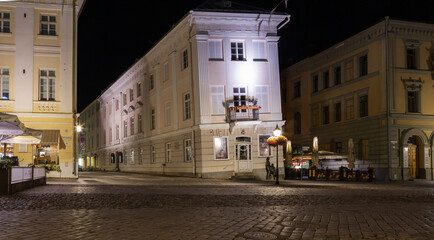 streets and buildingsin the  Tartu at night 