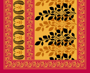 gold color decorative leaf design pattern background with red border