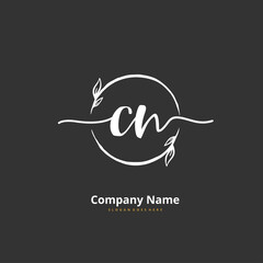 C N CN Initial handwriting and signature logo design with circle. Beautiful design handwritten logo for fashion, team, wedding, luxury logo.