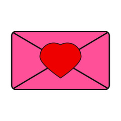 Pink envelope and red heart, holiday valentines day, vector