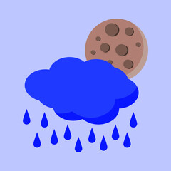 Cloud with drops of water and the moon, vector