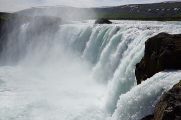 Fototapeta na wymiar Thunderous Godafoss Waterfall in Iceland